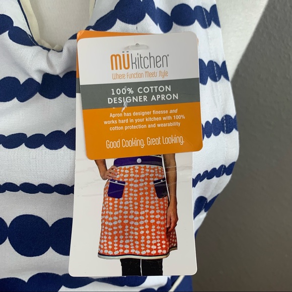 MuKitchen 100% cotton apron orange blue white - Picture 4 of 10